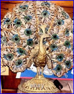 Very rare and desirable antique Czech Crystal and Bronze Peacock Table Lamp
