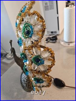 Very rare and desirable antique Czech Crystal and Bronze Peacock Table Lamp