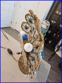 Very rare and desirable antique Czech Crystal and Bronze Peacock Table Lamp