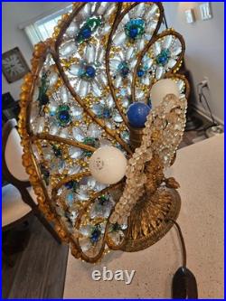 Very rare and desirable antique Czech Crystal and Bronze Peacock Table Lamp