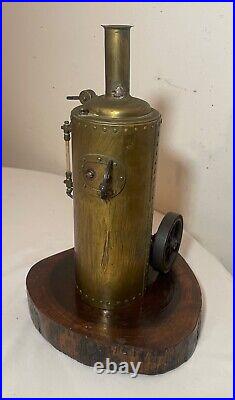 Very rare antique 1900 handmade machined brass steam powered pulley engine model