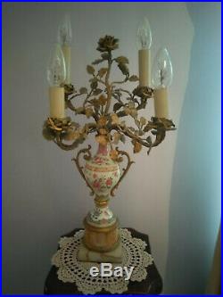 Very rare antiques French porcelain lamp with amazing copper rose flower