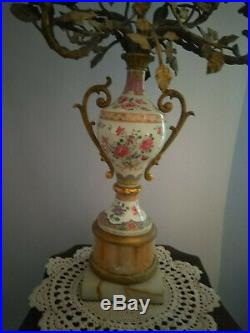 Very rare antiques French porcelain lamp with amazing copper rose flower