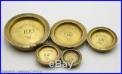 Very rare gold sovereign bank weights brass scales Avery 100,50,20,10 late 19th