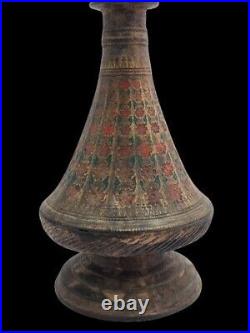 Very rare islamic mughal hand engraved brass pot with enameled work