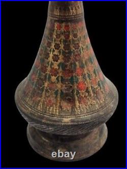 Very rare islamic mughal hand engraved brass pot with enameled work