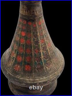 Very rare islamic mughal hand engraved brass pot with enameled work