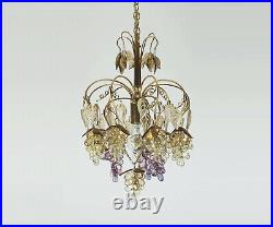 Very rare palwa mid century CHANDELIER 1970s crystal glass and gilt brass