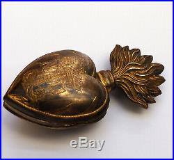 Very rare royal crown 19th Century French Gilded Brass Sacred Heart Ex Voto