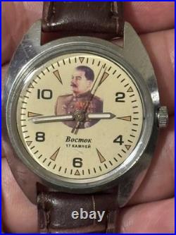 Very rare vintage Vostok (?) mechanical wrist watch 17 jewels J. Stalin