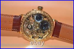 Very rare vintage skeleton wristwatch 24k gold plated