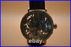 Very rare vintage skeleton wristwatch 24k gold plated