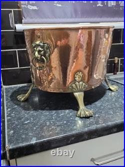 Victorian Very Large Rare Hammered pure Copper and Brass Planter, log, Coal Buck