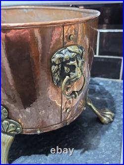 Victorian Very Large Rare Hammered pure Copper and Brass Planter, log, Coal Buck
