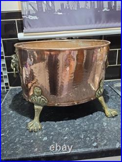 Victorian Very Large Rare Hammered pure Copper and Brass Planter, log, Coal Buck