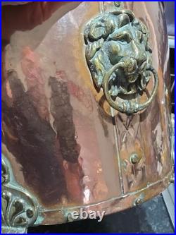 Victorian Very Large Rare Hammered pure Copper and Brass Planter, log, Coal Buck