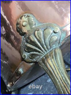 Victorian Very Large Rare Hammered pure Copper and Brass Planter, log, Coal Buck