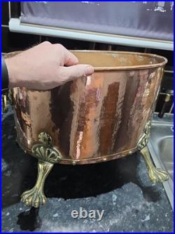 Victorian Very Large Rare Hammered pure Copper and Brass Planter, log, Coal Buck