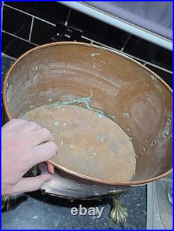 Victorian Very Large Rare Hammered pure Copper and Brass Planter, log, Coal Buck