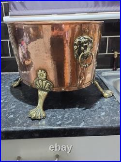 Victorian Very Large Rare Hammered pure Copper and Brass Planter, log, Coal Buck