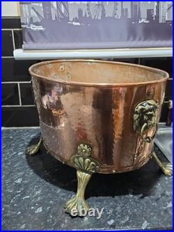 Victorian Very Large Rare Hammered pure Copper and Brass Planter, log, Coal Buck