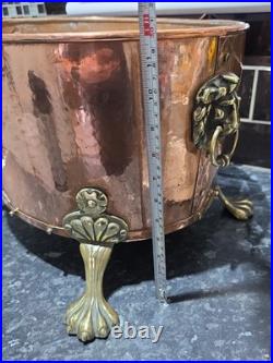 Victorian Very Large Rare Hammered pure Copper and Brass Planter, log, Coal Buck