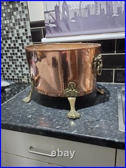Victorian Very Large Rare Hammered pure Copper and Brass Planter, log, Coal Buck