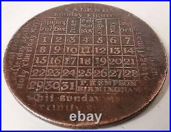 Vintage 1798 Brass Calendar Coin, P. Kempson, Birmingham, Very Nice & Very Rare