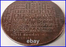 Vintage 1798 Brass Calendar Coin, P. Kempson, Birmingham, Very Nice & Very Rare