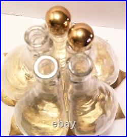 Vintage (5) Wine Decanters Pear Shape Blown Glass & Italian Brass Tray VERY RARE