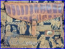 Vintage Arazzo Brass hinged Italian Bag Leather and Italian Tapestry Very rare