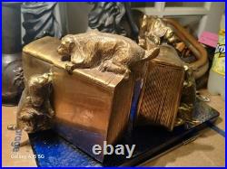 Vintage Art Deco a pair of brass Dog Bookends, c. 1920 Very RARE Numbered