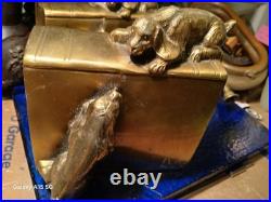 Vintage Art Deco a pair of brass Dog Bookends, c. 1920 Very RARE Numbered