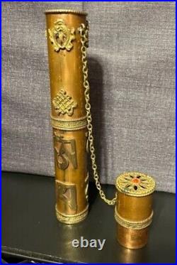 Vintage Asian Copper and Brass VERY ORNATE Long Matches Holder UNIQUE / RARE