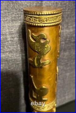 Vintage Asian Copper and Brass VERY ORNATE Long Matches Holder UNIQUE / RARE