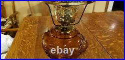 Vintage Brass & Amber Glass Cherub Faces Electric Lamp with Shades, very rare