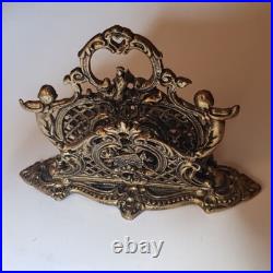 Vintage Brass Napkin Serviette Rack Holder Decorative Art, GOLD SOLID, VERY RARE