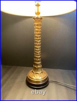 Vintage Brass Palm Tree Shaped Base with Original Tole Shade Works, Very Rare