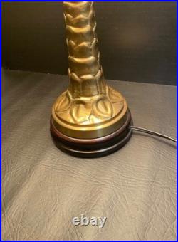 Vintage Brass Palm Tree Shaped Base with Original Tole Shade Works, Very Rare