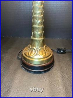 Vintage Brass Palm Tree Shaped Base with Original Tole Shade Works, Very Rare
