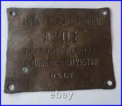 Vintage Brass Santa Fe Railroad Mail Pouch Chicago And Galveston Very Rare Train