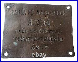 Vintage Brass Santa Fe Railroad Mail Pouch Chicago And Galveston Very Rare Train