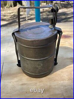 Vintage Brass TIFFIN Sectional Lunch Box Very Cool Rare Made In Bombay