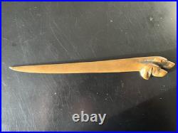 Vintage Brass Two Dog Letter Opener By Dierker Very Rare 9 5/8 Inches Long