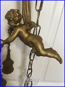 Vintage Brass Winged Cherub/Angel Hanging Light Rare, Heavy And Very Nice