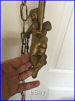 Vintage Brass Winged Cherub/Angel Hanging Light Rare, Heavy And Very Nice