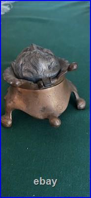 Vintage Bronze steel Inkwell Devil Very Old In Good Vintage Condition Very Rare