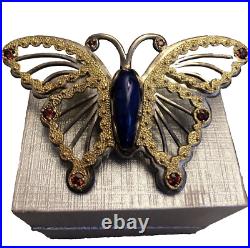 Vintage Butterfly Pendant Brass 925 By Cody Very Rare Estate Lapis Stone