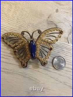 Vintage Butterfly Pendant Brass 925 By Cody Very Rare Estate Lapis Stone