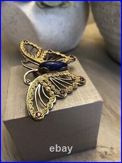 Vintage Butterfly Pendant Brass 925 By Cody Very Rare Estate Lapis Stone